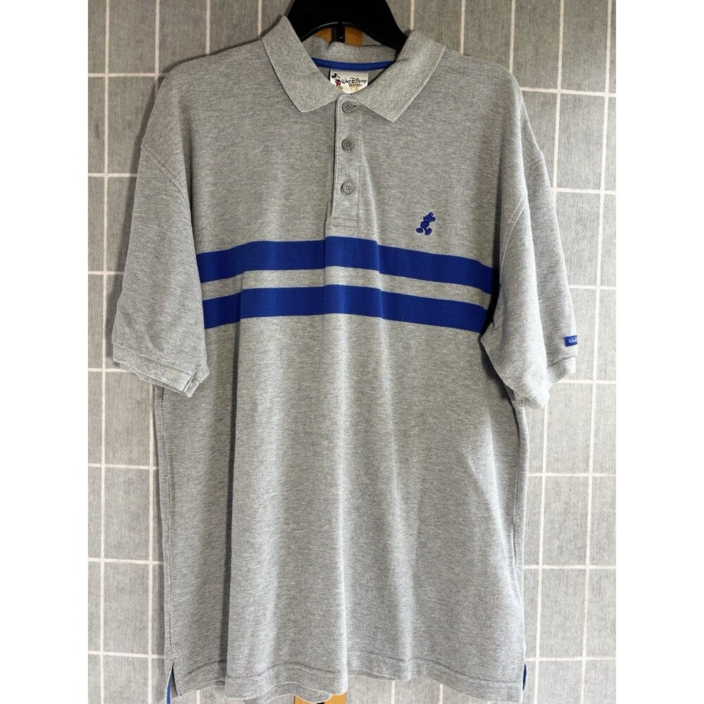 Walt Disney World Mickey Mouse Embroidered Polo Shirt Mens Large Gray 100%Cotton
